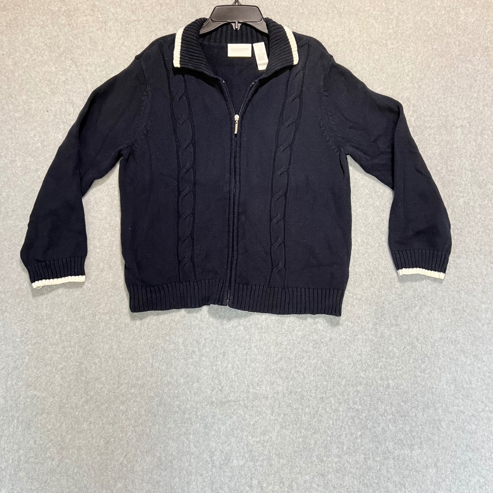 Liz Claiborne Cable Knit Zip Up Cardigan Classic Preppy Coastal M nautical